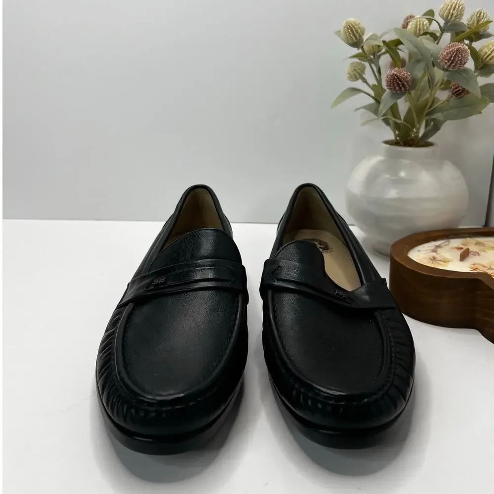 SAS Ace Leather Slip On Comfort Moc Toe Loafer Black Men's 11 Wide Tried On